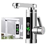 3000W Elektrisch Wasserhahn, Durchlauferhitzer Armatur mit Digitale Wassertemperaturanzeige, 360° Drehbarer LED Wasserhahn für Küche Badezimmer