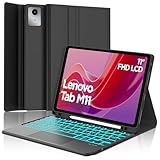 Tastaturhülle für Lenovo Tab M11 11 Zoll mit Touchpad, französische AZERTY-Tastatur, Bluetooth, magnetisch, abnehmbar, mit 7 Farben mit Hintergrundbeleuchtung, für Lenovo Tab M11 11 Zoll 2024, Schwarz