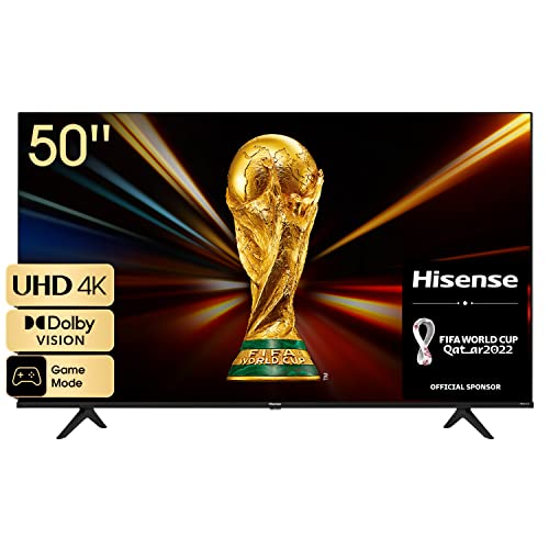 Hisense 50A6GG 126 cm (50 Zoll) Fernseher, 4K UHD, Smart-TV, HDR, Dolby Vision, Dreifachtuner DVB-C/S/S2/T/T2, rahmenlos, WLAN, Bluetooth, Alexa Eingebaut, DTS Virtual X, Hotelmodus, Schwarz [2022]