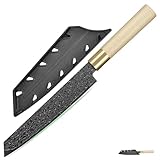 FULLHI Japanisches Messer Schwarzer Damaszener Stahl mit Scheide, Holzgriff Gyutou sashimi Kochmesser Küchenmesser mit Box für Mann Frauen Geschenk (Sushi-Messer)