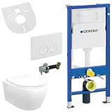 Belvit Hänge WC Set spülrandlos mit Taharet Funktion, Softclose Deckel und Geberit UP100 Vorwandelement Keramik Dusch WC