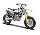 Bburago Husqvarna FS 450 Supermoto Motorrad - Maßstab 1:18 - Unglaublich detaillierte Druckguss-Nachbildung Sammlerstück Motorradmodell, Weiß