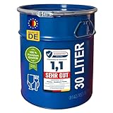 plasteo® 30 Liter Stahlfass Hobbock Deckelfass | Zyklon Absaugung Geeignet | Lebensmittelecht | UN-Zulassung | Made in DE | Mülleimer Behälter | 2 Griffe | Stabil Stapelbar
