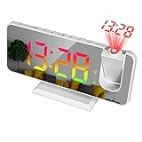 Daconovo Projektionswecker für Schlafzimmer, Digital-Wecker mit LED-Anzeige, USB-Ladegerät und Doppelalarm, Weiß