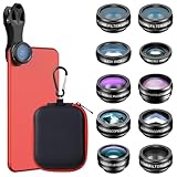 Auricase 10-in-1 Universal Handy Kamera objektiv, Handy objektiv Set, makro objektiv Handy, 2X Teleobjektiv, 15X Makro Objektiv Handy, 0.63x Wide, 198° Fisheye Lens, für die meisten Smartphones