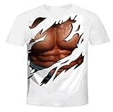 T-Shirt Top Bluse Hemd Herren Damen Herrenmode Casual 3D Digitaldruck Muskelübung Fitness Kurzarm (h-White, S)