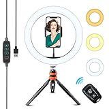 LED Ringlicht mit Stativ Handy 10 Zoll - 3 Lichtmodi 11 Helligkeitsstufen-Dimmbare Selfie Licht Ringleuchte Ring Light Lichtring Ringlampe - Handystativhalter mit Lampe für Makeup,Live-Streaming