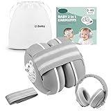 Robofun 2-in-1 Gehörschutz Baby Kopfhörer, Neugeboren Ohrenschützer mit Geräuschunterdrückung & Verstellbares Kopfband, Baby Kopfhörer Lärmschutz für Babys bis 48 Monate -Grau