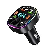 GlasFlength FM Transmitter Auto Bluetooth 5.0, Auto Radio Adapter Autoladegerät mit Freisprecheinrichtung PD 20W & Typ-C QC 3.0 Bass & Hi-Fi Stereo Schnellladung mit Blauem Umgebungslicht