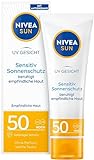 NIVEA SUN UV Gesicht Sensitiv Sonnenschutz LSF 50+ (50 ml), Gesichtscreme mit LSF 50+ für empfindliche Haut, sofort wirksame Sonnencreme beruhigt Hautirritationen