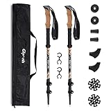 Glymnis Carbon Nordic Walking Stöcke Wanderstöcke verstellbar 65-135cm Trekkingstöcke Klemmverschluss Korkgriff mit 4 Paar Gummipuffers Schwarz