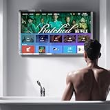 Leotachi 32-Zoll High-End-Smart-Badezimmerspiegel-TV - 4K Ultra HD, IP66 wasserdicht, Android TV, Sprachfernbedienung, integrierter ATSC-Tuner, HDMI (ARC), SPDIF, Upgrade für Ihr Badezimmer (Silber)