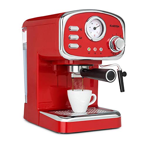 Klarstein Espressionata Gusto Espressomaschine, Siebträgermaschine mit 1100 W, 15 Bar Druck, Siebträger Kaffeemaschine, Volumen Wassertank: 1 Liter, abnehmbares Tropfgitter aus Edelstahl, rot