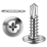 300 Stück Blechschrauben 4,2 x 19 mm Selbstschneidende Schrauben Edelstahl Flachkopf mit Scheibe und Kreuzschlitz Schraubendreher Bit