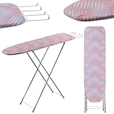 KADAX Bügelbrett mit Fach, 104x30cm Dampfbügelbrett mit ausziehbarer mit Bügeleisenablage, kompakte Dampfbügelstation mit Schaumstoffunterlage (Pfirsich)