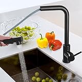 Asdsed Wasserhahn Küche, Küchenarmatur Ausziehbar mit Brause 2 Wasserstrahlarten, Spültischarmatur Küche, 360° Drehbar Edelstahl 304 Armatur Küche (Schwarz)