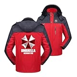 YFIRNMJR Warmer Weicher Schneeski Für Herren Bequemer Windbreaker Abnehmbare Kapuze Mäntel Skianzüge In Kontrastfarbe Reißverschluss Outdoor-Parka Bedruckte-Red||XL