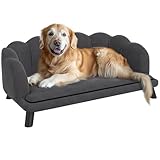 PawHut Hundesofa Hundecouch, Waschbarer Bezug, Haustiersofa mit Rückenlehne und Holzbeine, Katzensofa, für mittelgroße Hunde unter 25 kg, Dunkelgrau