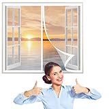 Fliegengitter Fenster Magnetband 175 x 165 cm Insektenschutz Fenstervorhang Fliegenschutz Ohne Bohren Hält Die Frischluftzirkulation für Terrassentür Und Fenster, Weiß