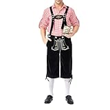 Oktoberfestkostüm für Herren, bestehend aus einer bayerischen Lederhose und einem karierten Hemd, für Oktoberfest-Karnevalsfeiern, German Bavarian Traditional Costumes (Light Green, XL)