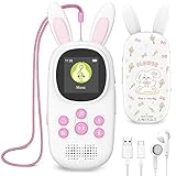 16GB Bluetooth MP3 Player , Niedlicher Hase Kinder Musik Player mit Kopfhörer & Lautsprecher, mit FM Radio, Aufnahmen, Alarm, Schrittzähler, Stoppuhr, Unterstützung bis zu 128GB.