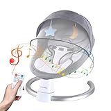 Uuoeebb Babywippe Elektrisch mit Bluetooth, Baby Wippe mit 5 Schaukelmodi 3 Timer und 10 Musik, Babyschaukel Elektrisch mit Sicherheitsgurt & Insektennetz, Baby Bouncer mit Touchscreen/Fernbedienung