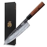 MITSUMOTO SAKARI 22 cm Gyuto Japanisches Messer, Handgeschmiedetes Küchenmesser Profi Fleischmesser, Hochkohlenstoffstahl Stahl Kochmesser Profi Messer (Rosenholzgriff & Geschenkbox)