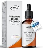 Wehle Vitamin D3 K2 Tropfen hochdosiert mit 1000 IE Vitamin D3 und K2 & MCT Öl - 50ml 1700 Tropfen