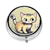 Runde Pillendose mit 3 Fächern – tragbarer Medizin-Organizer, Pillendose, bedruckt mit Katze und Schmetterling