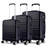 KONO Reisekoffer Set 3 Teilig Hartschale Koffer Set mit 4 Rollen und TSA Schloss, Zwillingsrollen Trolley Rollkoffer in M-L-XL-Set Koffer Handgepäck, Mittelgroß, Groß (Schwarz)