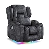 LIFTSHA Relaxsessel mit Liegefunktion, Drehbarer Schaukelstuhl Fernsehsessel mit Heizung & Vibrierende Massage, TV Sessel Heimkinositze mit LED-Umgebungslicht, Elektrisch Verstellbar (1, Grau)