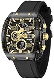 findtime Herren-Armbanduhr, Sport, einzigartig, digital, analog, wasserdicht, für Männer und Frauen, Stoppuhr, Alarm, coole Chronograph-Uhr, Silikonarmband, schwarz / goldfarben