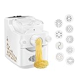 Elektrische Nudelmaschine Vollautomatisch, Nudelmaschinen Spaghettimaschine mit 9 Nudelgitter und 1 Satz Knödelmacher, Weiß
