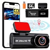 4K Dashcam Auto WiFi Autokamera mit 64GB Karte App Nachtsicht Loop-Aufnahme G-Sensor 24h Parkmodus Flip Spiegel 170°Weitwinkel (K6 Front Camera)