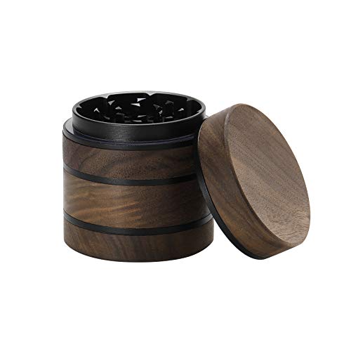 DCOU Premium große Holz Gewürzmühle Pollen Sammler mit magnetischen Deckel und Pollenfänger 4 Stück 2,5 Zoll (schwarz)