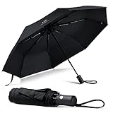 Vicloon Regenschirm, Taschenschirm Auf-Zu-Automatik, Regenschirm Sturmfest, 210T Teflon-Beschichtung, lLeicht, Stark, für Herren und Damen (Elegantes Schwarz)