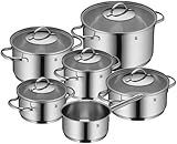 WMF Aparto Vorteils Topfset Induktion 6-teilig, Kochtopf Set mit Glasdeckel, Cromargan Edelstahl poliert, Induktions Töpfe Set unbeschichtet, spülmaschinengeeignet