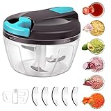 Domkan Zwiebelschneider 520 ml, Zwiebelschneider manuell mit 3 Edelstahlklingen, extra 5 Schneiden und 1 Mixer, Zwiebelschneider, Zwiebelschneider mit Scheibe…