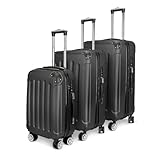 HNOUER Kofferset 3 teilig, Reisekoffer Set mit Eckenschutz, Koffer Set Hartschalen-Trolley aus ABS mit Teleskopgriff, Handgepäck (Schwarz) (Schwarz)
