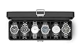 Vlando Uhrenbox Herren, 6 Uhren Uhrenkasten Leder, abschließbarer Uhrenkoffer mit Glasdeckel, Watch Box Uhrenaufbewahrung mit PU Uhrenkissen, Geschenk für Väter, Ehemann, Freund, Schwarz