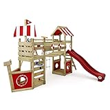 WICKEY Spielturm Klettergerüst StormFlyer mit Schaukel & roter Rutsche, Outdoor Kinder Kletterturm mit Sandkasten, Leiter & Spiel-Zubehör für den Garten