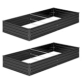 DIIYIV 2 x 20,3 x 30,5 cm, verzinktes Hochbeet, quadratisches Metall-Gartenbeet, großes Pflanzgefäß, Hochbeet, Outdoor, Gartenbox für Gemüse, Blumen, Kräuter, Schwarz