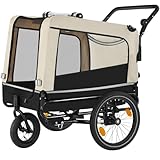 tectake® Fahrradanhänger multifunktional - als Hunde Anhänger Wagen für Fahrrad und e Bike, Jogger oder Buggy, Belastbarkeit bis 40kg, faltbar, schneller Umbau, inkl. Sicherheits Zubehör - beige