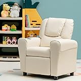 ARLIME Kinderliegesofa, Kindersessel, gepolsterte Couch mit Getränkehalter, Fußstütze, Rückenlehne, Kleinkinder, Lederliege mit Kopfstütze und Fußstütze, Kindermöbel für Kinder von 2-12 Jahren (Beige)