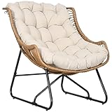 Outsunny Rattansessel, Rattanstuhl mit dickem Sitzkissen, Gartensessel für Terrasse, Balkon, bis 120 kg belastbar, Stahl, 75 x 101 x 90 cm, Khaki