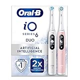 Oral-B iO6 2x Elektrische Zahnbürste für Erwachsene, Weihnachtsgeschenke für Frauen/Ihn, 2 Griffe, 2 Zahnbürstenköpfe, 5 Modi mit Zahnaufhellung, UK 2 Pin Stecker, Weiß und Rosa
