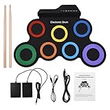 NEWFUN Schlagzeug Elektronisch, Elektronisches Schlagzeug, E Drum, Elektronisches Schlagzeug, Roll-up Drum Practice Pad mit 7 Silikon Schlagzeug Pads mit Mallets und Fußpedal für Anfänger und Kinder