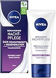 NIVEA Beruhigende Nachtpflege 24h Feuchtigkeit + Regeneration, parfumfreie Gesichtscreme für sensible Haut, zarte Nachtcreme mit Traubenkernöl