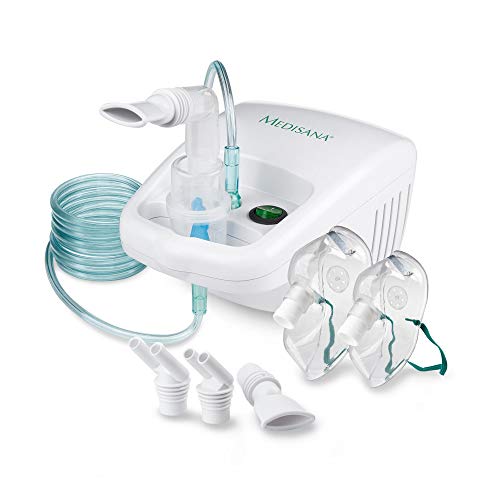 medisana IN 500 Inhalator, Kompressor Vernebler mit Mundstück und Maske für Erwachsene und Kinder, bei Erkältungen oder Asthma mit extra viel Zubehör und langem Schlauch, Weiß/Transparent