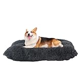 HMTOPE Hundebett, Flauschige Hundematten, Länger Plüsch Hundekissen, Waschbar, rutschfeste Unterseite, 90 cm für Mittelgroße Hunde, Dunkelgrau